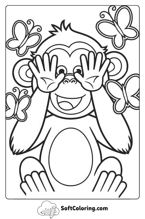 Monkey Playing Peek-a-Boo with Butterflies
