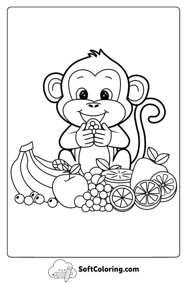 Monkey Tasting a Rainbow of Fruits