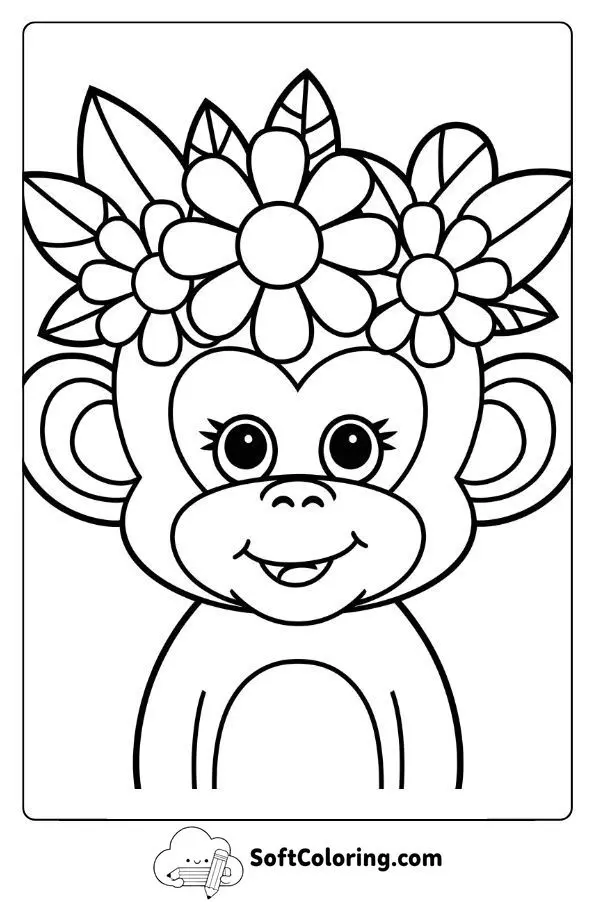 Monkey With A Crown Of Colorful Flowers
