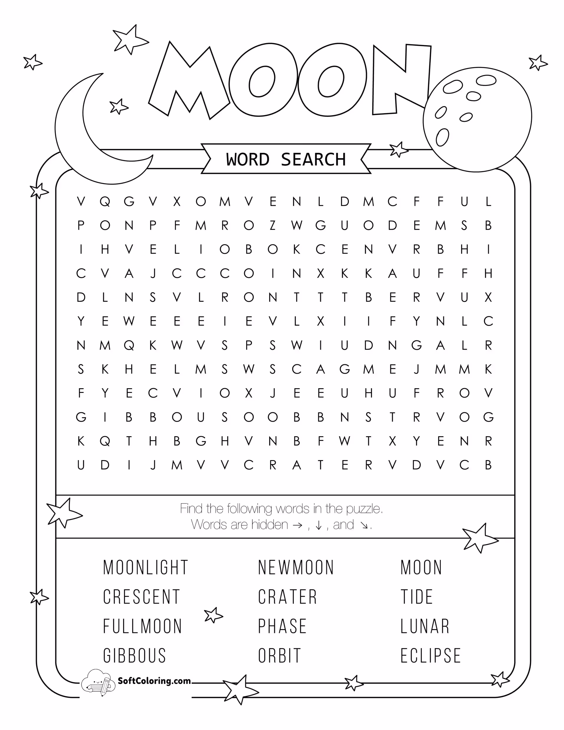 Moon Word Search Puzzle