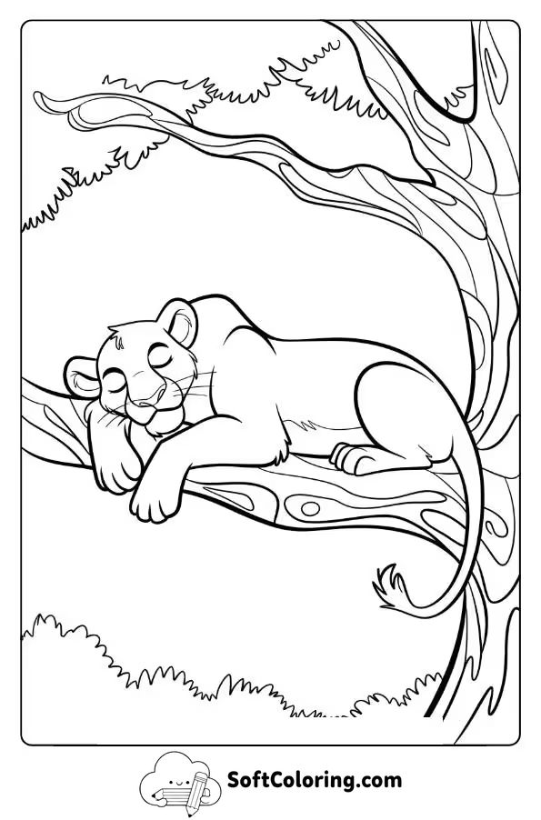 Mother Lion Relaxing On A Cozy Tree Branch