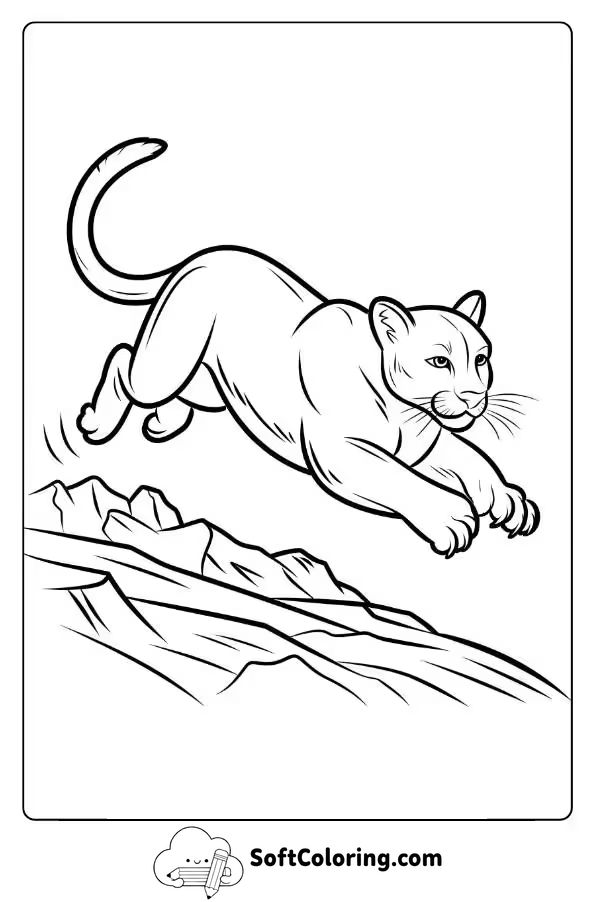 Mountain Lion Leaping Across Rocky Terrain
