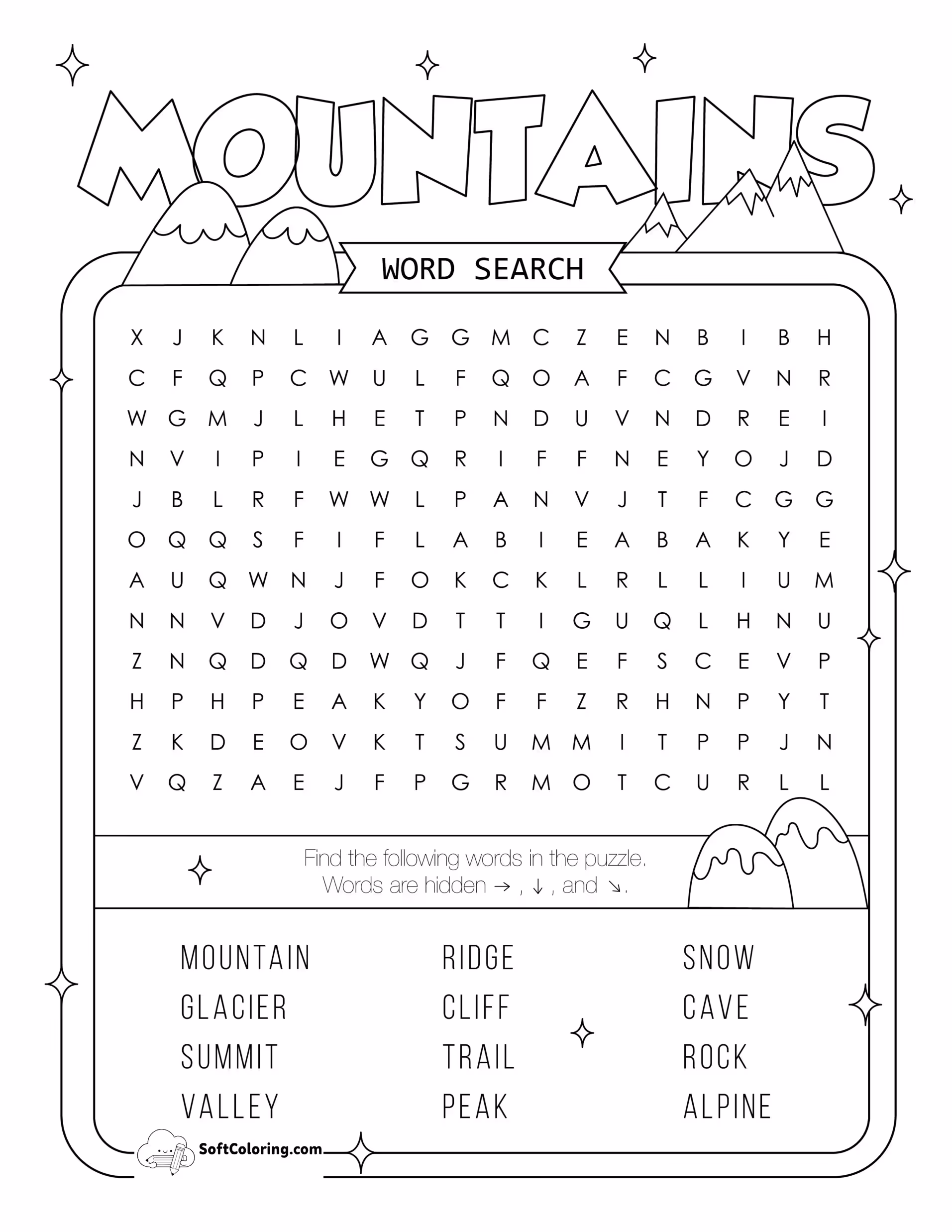 Mountains Word Search Puzzle