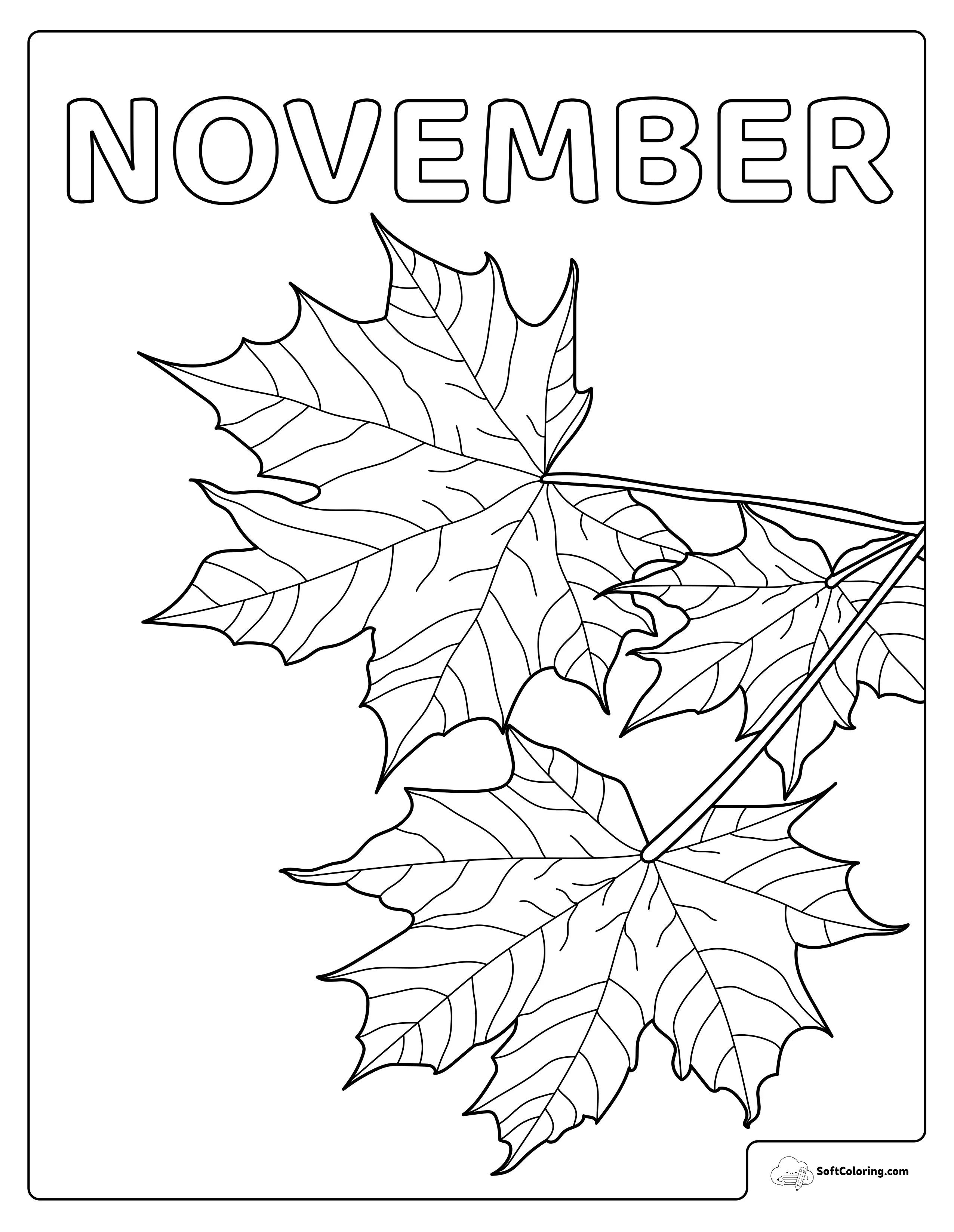 November Maple Leaves Coloring Page