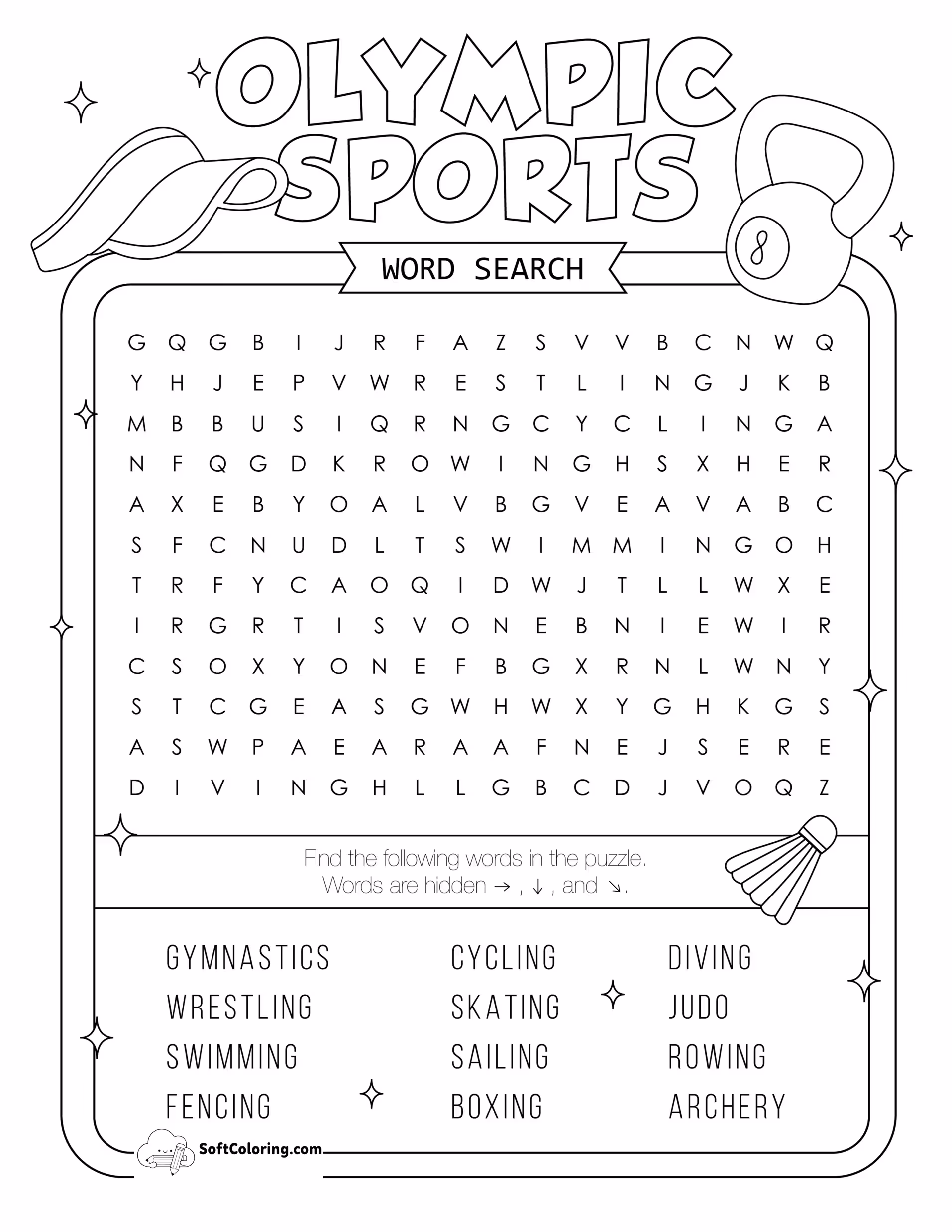 Olympic Sports Word Search Puzzle