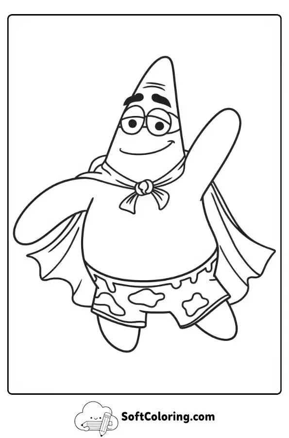 Patrick Dressed As A Superhero Coloring Sheet