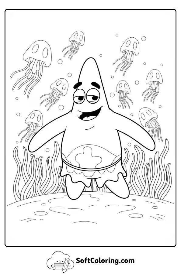 Patrick In Jellyfish Fields Coloring Sheet