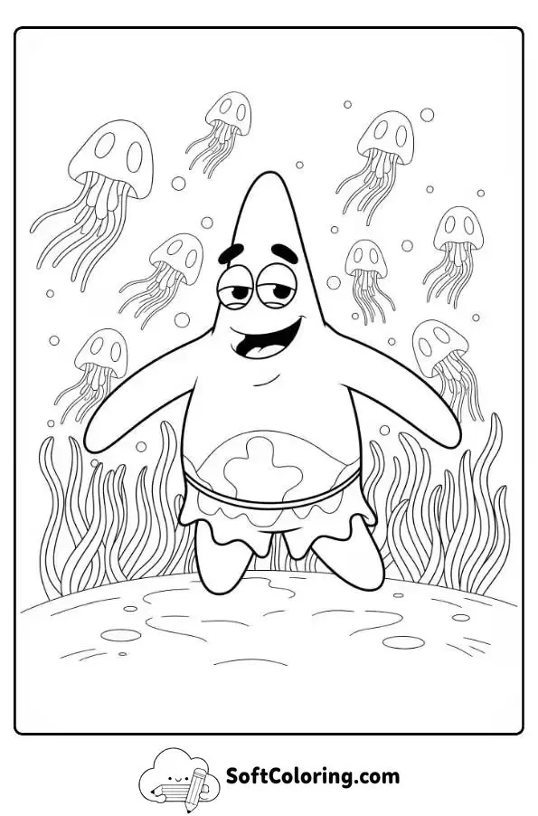 Patrick In Jellyfish Fields Coloring Sheet