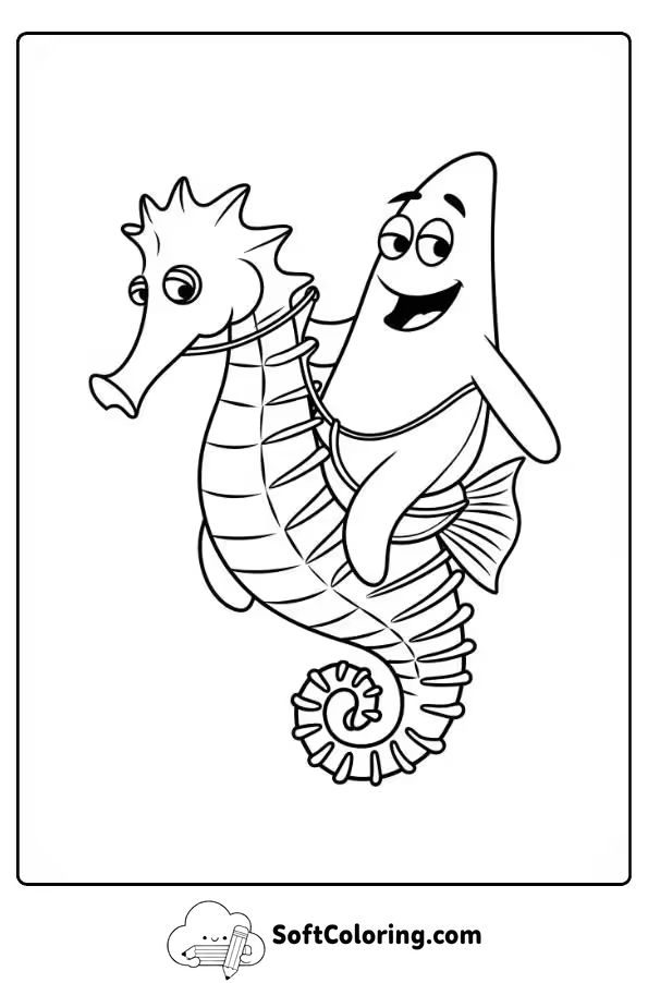 Patrick Riding A Seahorse Coloring Sheet