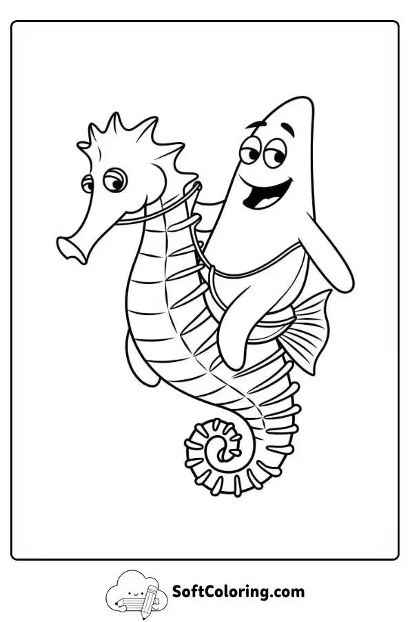 Patrick Riding A Seahorse Coloring Sheet