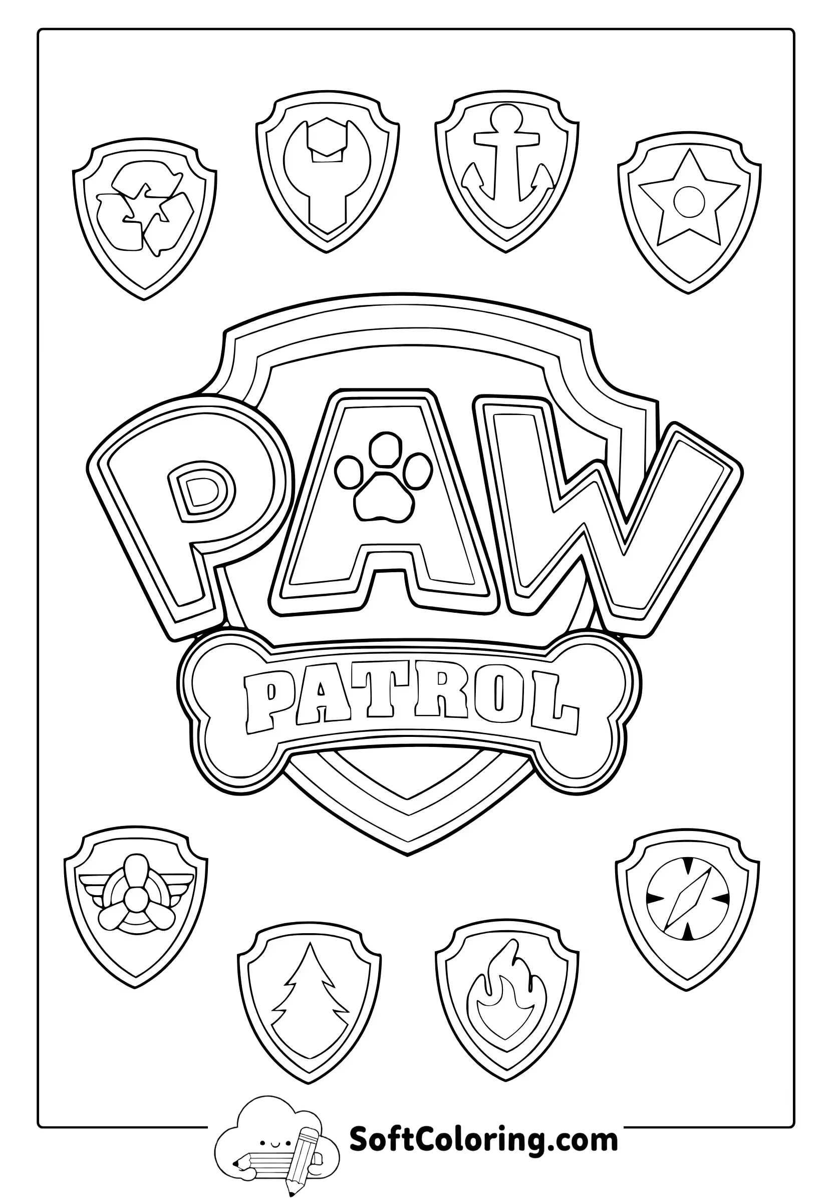 Paw Patrol Logo and Badges Coloring Page