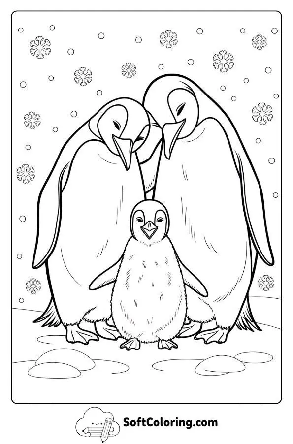 Penguin Family Enjoying The Snow