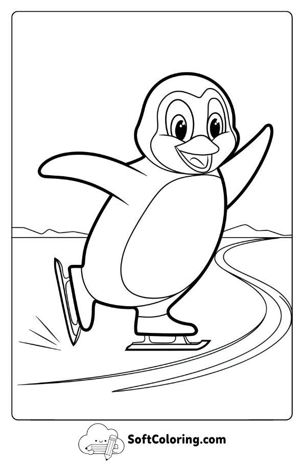 Penguin Ice Skating on a Frozen Lake