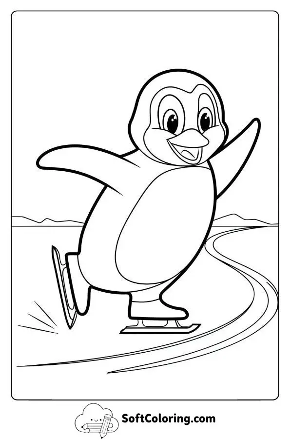 Penguin Ice Skating On A Frozen Lake