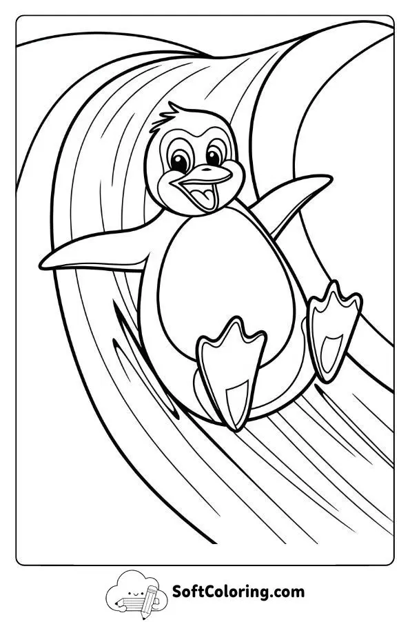 Penguin Sliding Down An Ice Hill