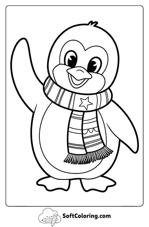 Penguin Waving With A Holiday Scarf
