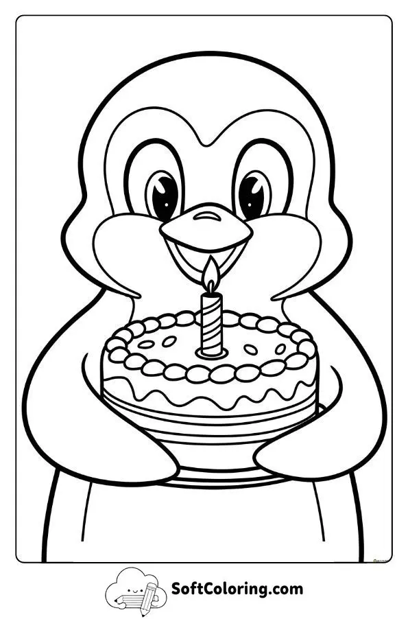 Penguin With A Birthday Cake