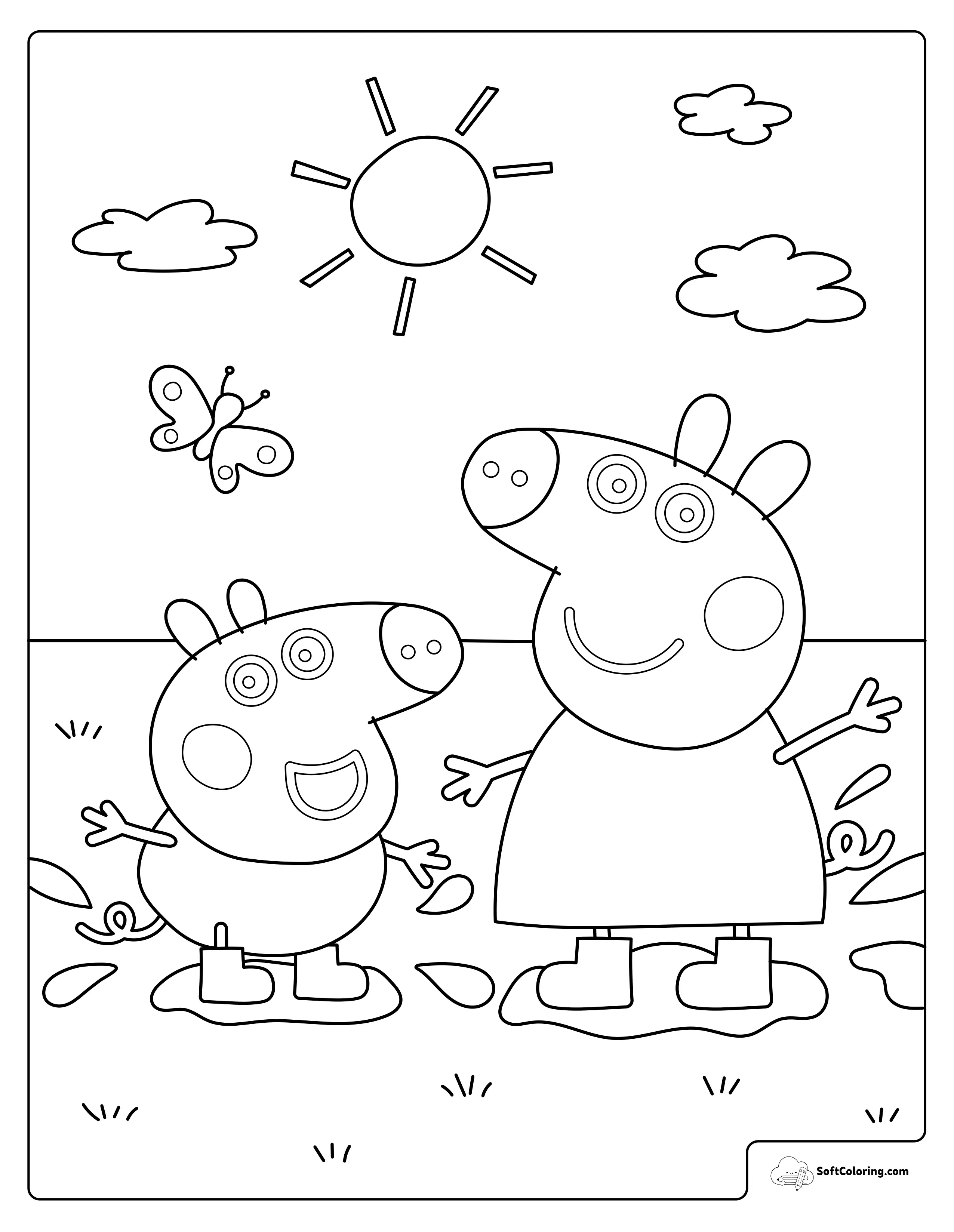 Peppa And George Playing Outdoors Coloring Page