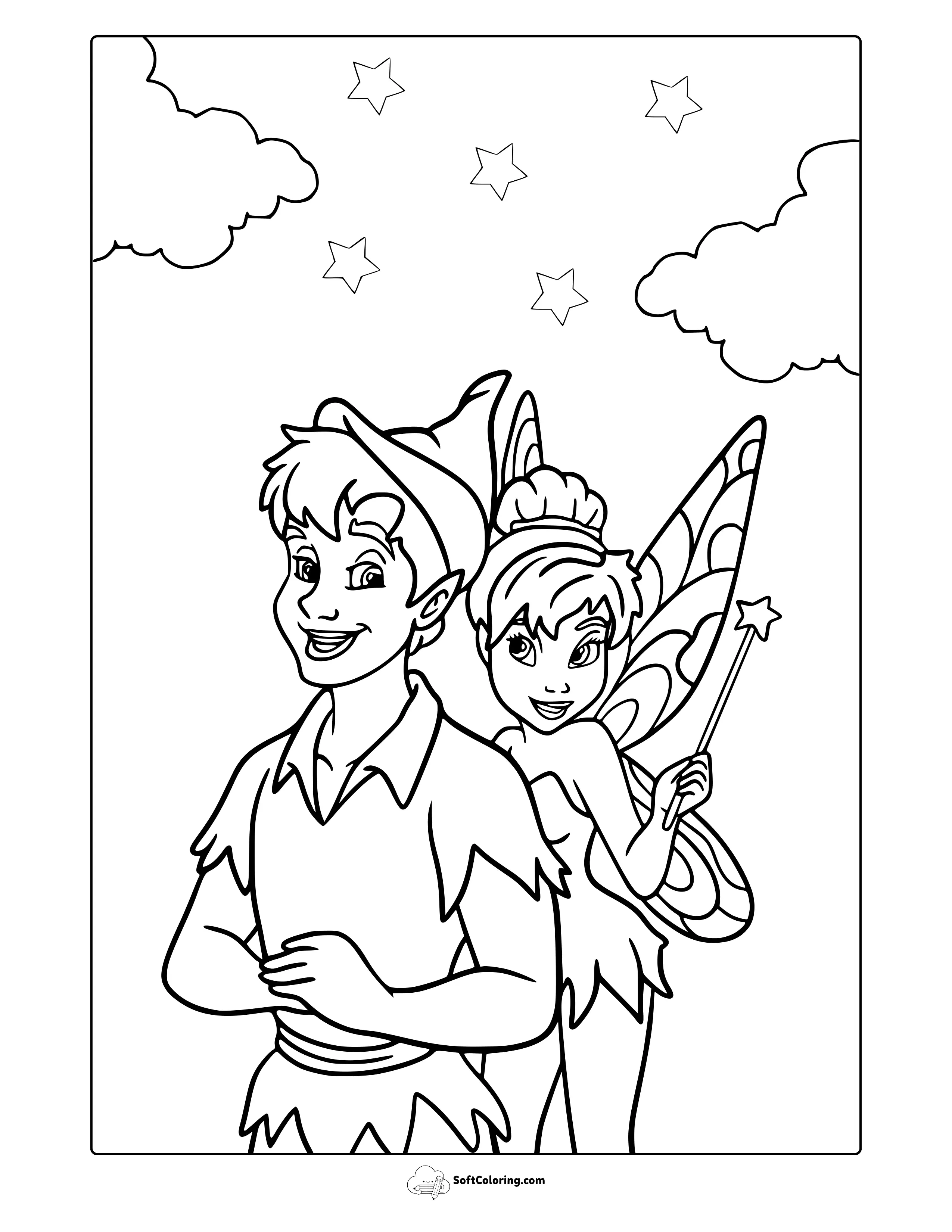 Peter Pan And Tinker Bell Coloring Page