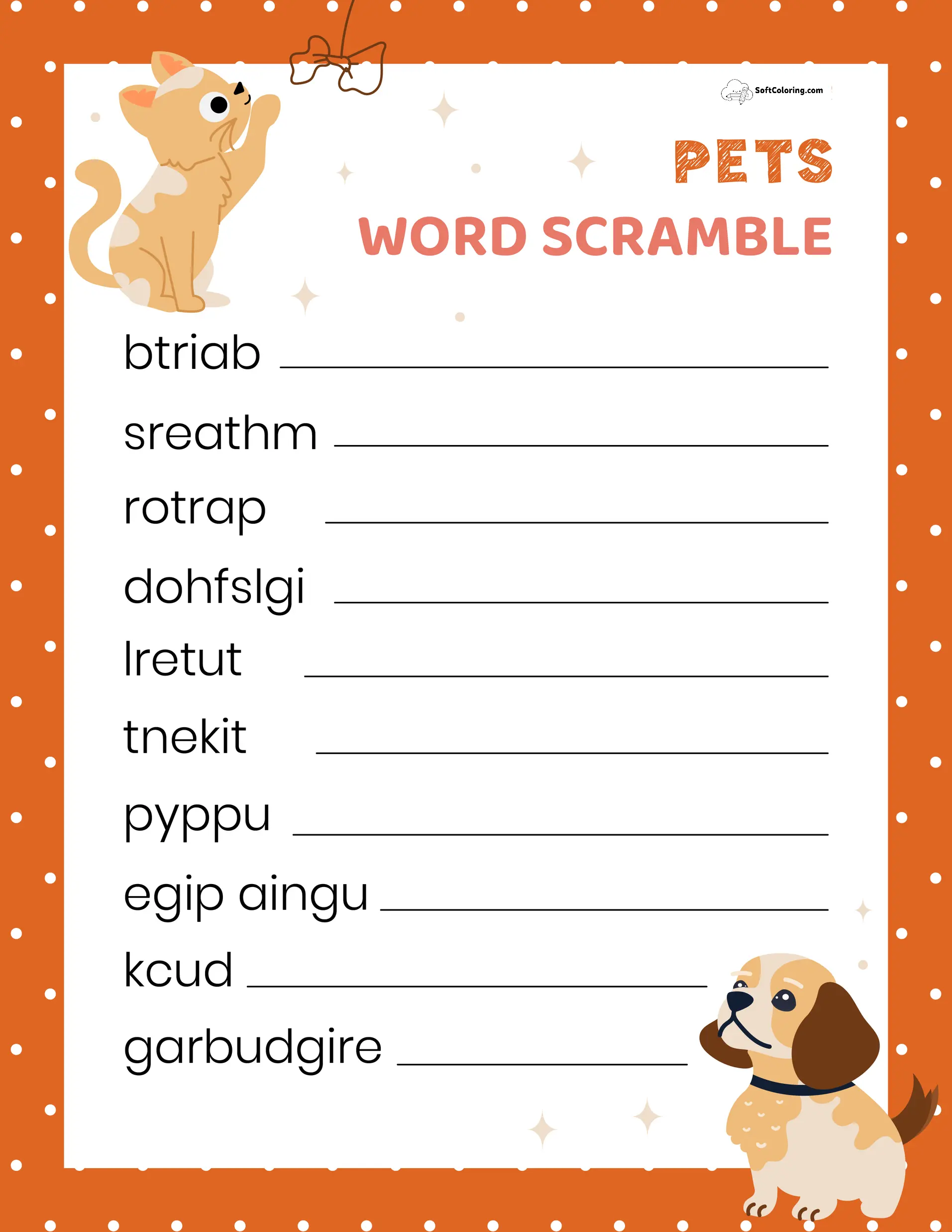 Pets Word Scramble