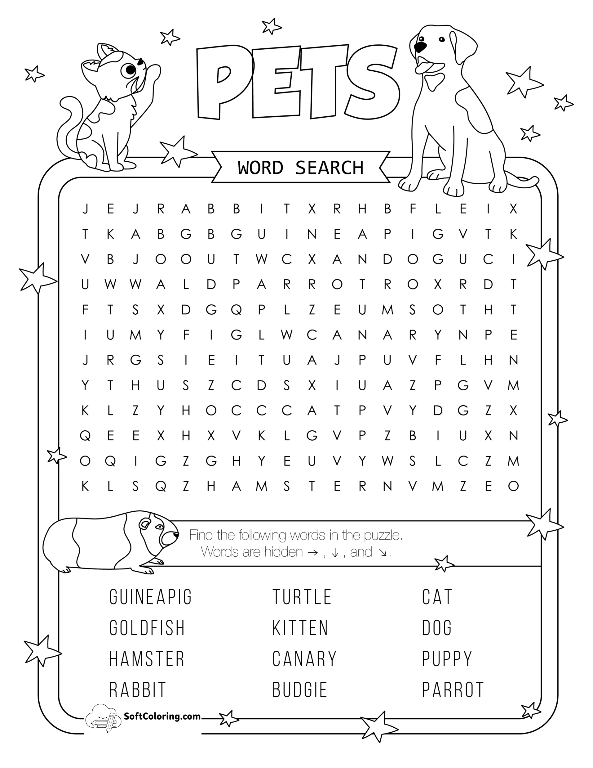 Pets Word Search Puzzle
