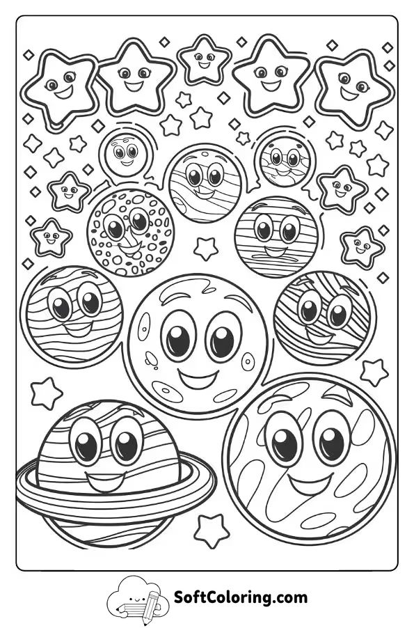 Planet Parade with Smiling Stars