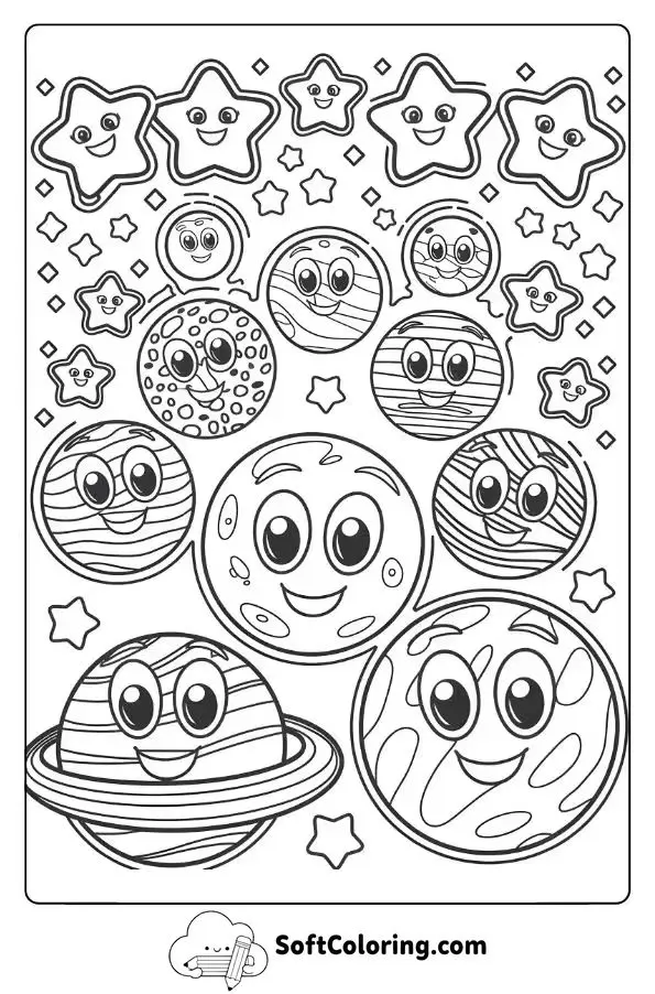 Planet Parade With Smiling Stars