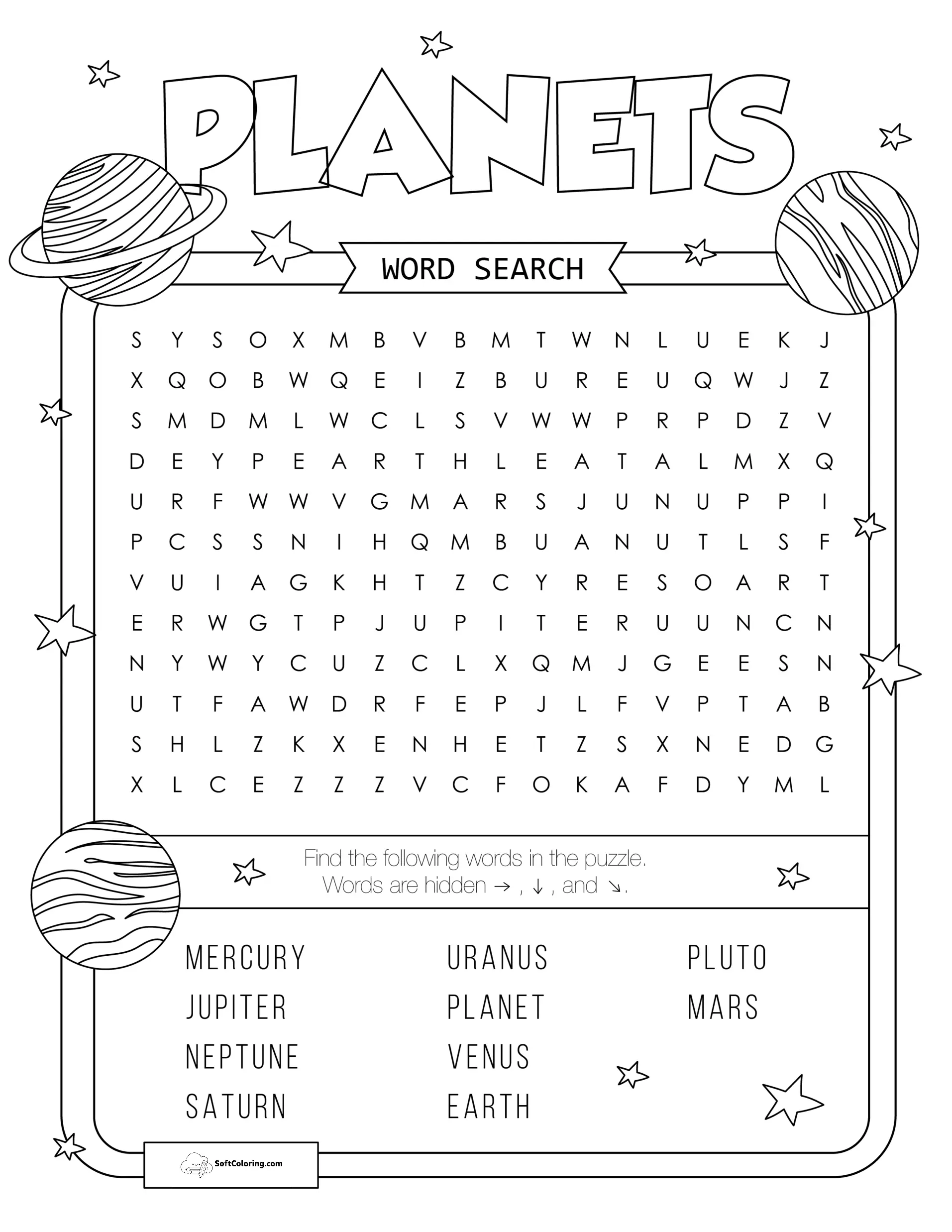 Planets Word Search Puzzle