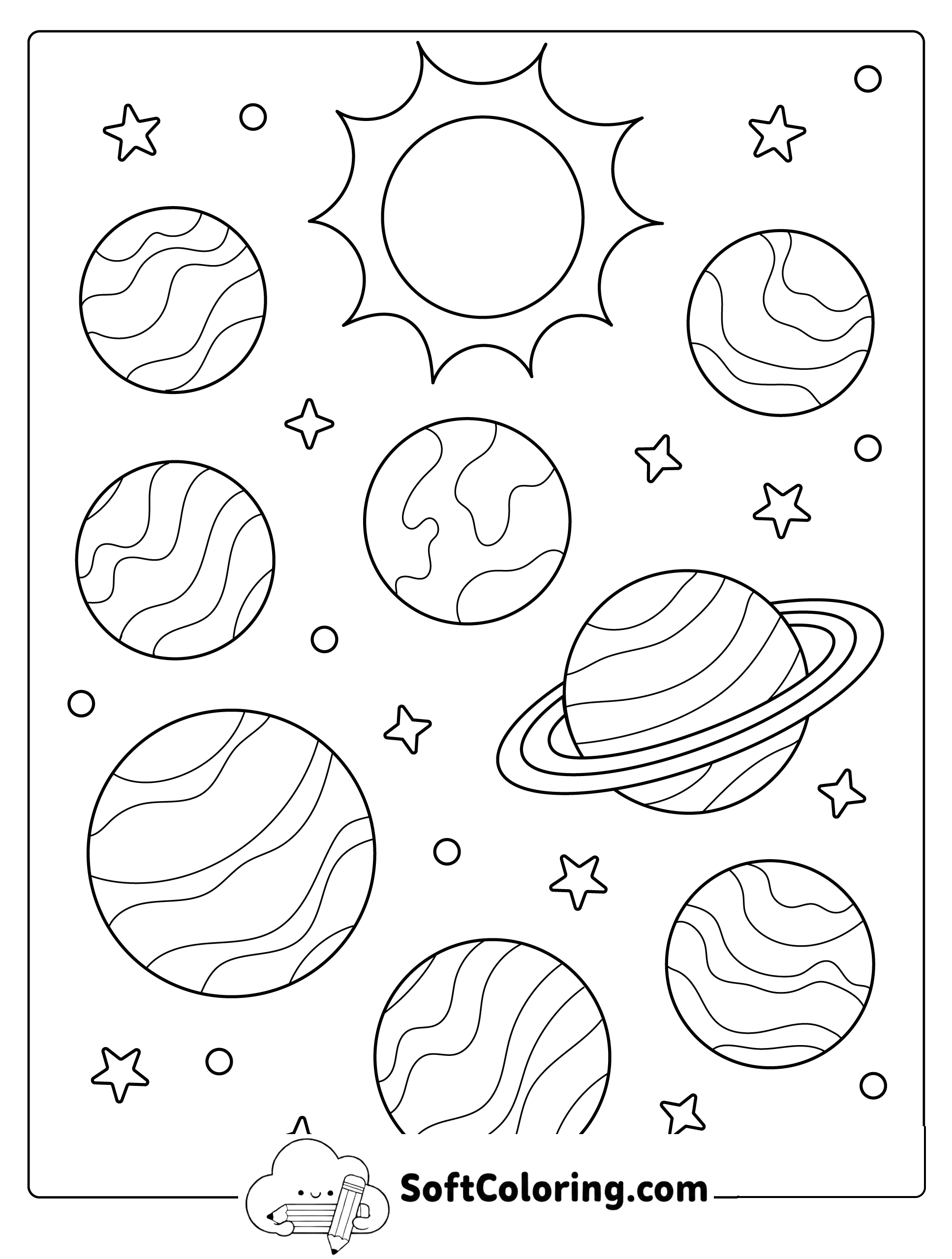 Planets and Stars Coloring Page