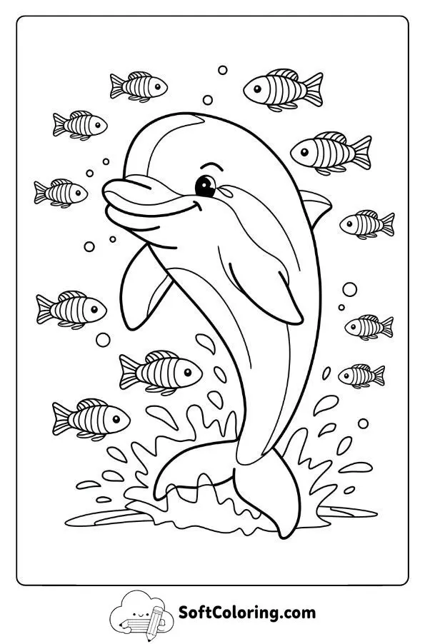 Playful Dolphin Splashing With Rainbow Fish