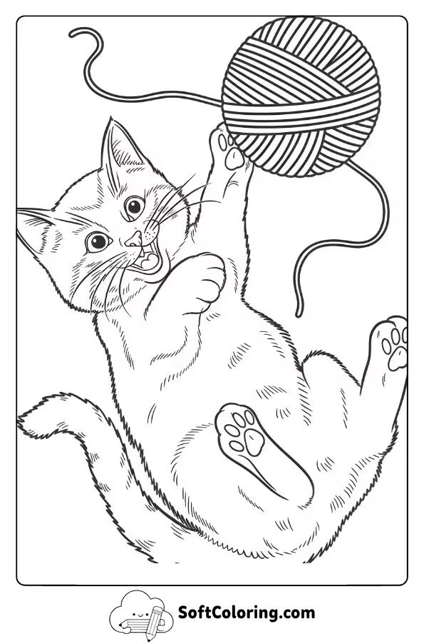 Playful Kitten Batting at a Ball of Yarn