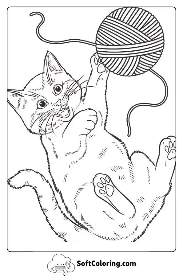 Playful Kitten Batting At A Ball Of Yarn