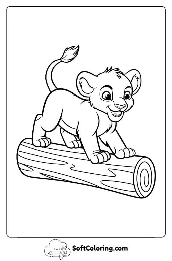 Playful Lion Cub Balancing On A Log