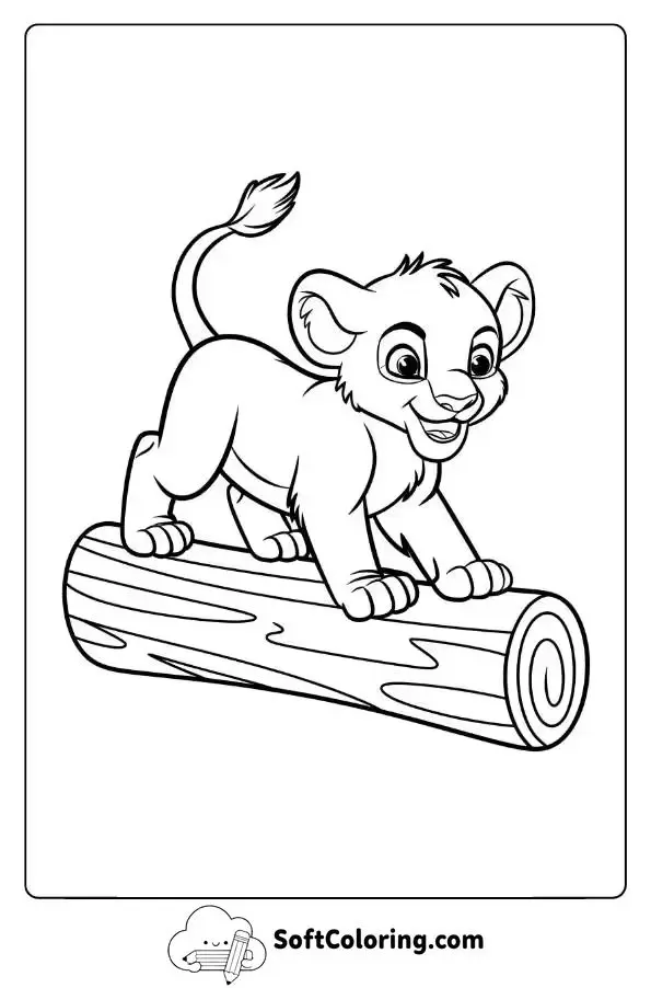 Playful Lion Cub Balancing On A Log