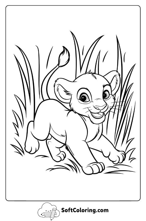Playful Lion Cub Darting Through The Tall Grass