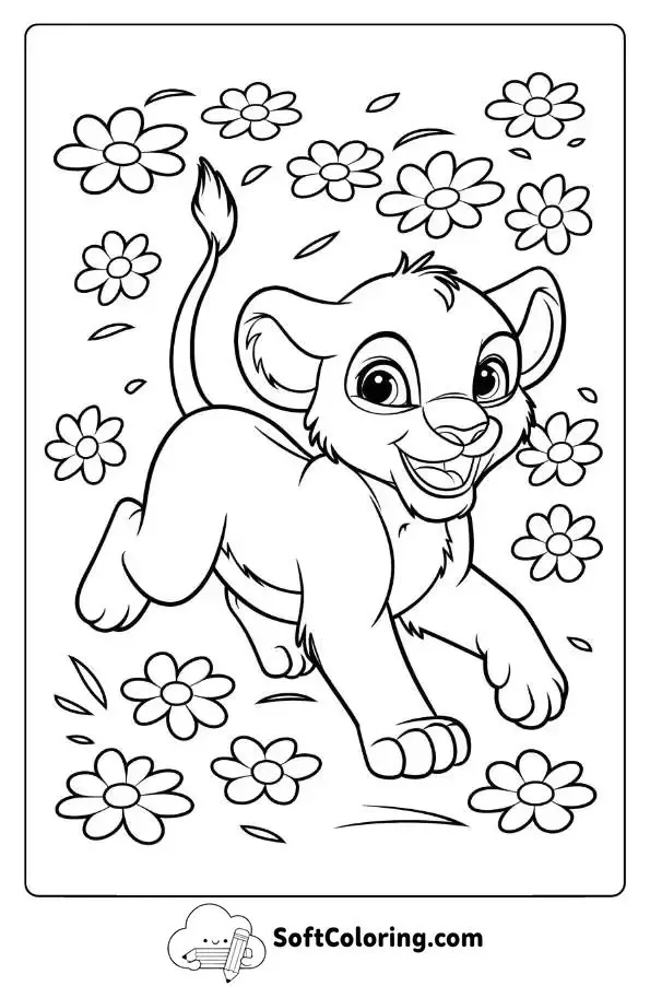 Playful Lion Cub Running Through The Flowers