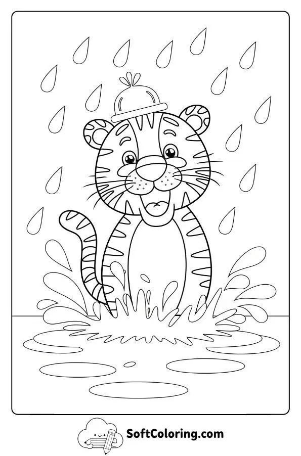 Playful Tiger In The Rain