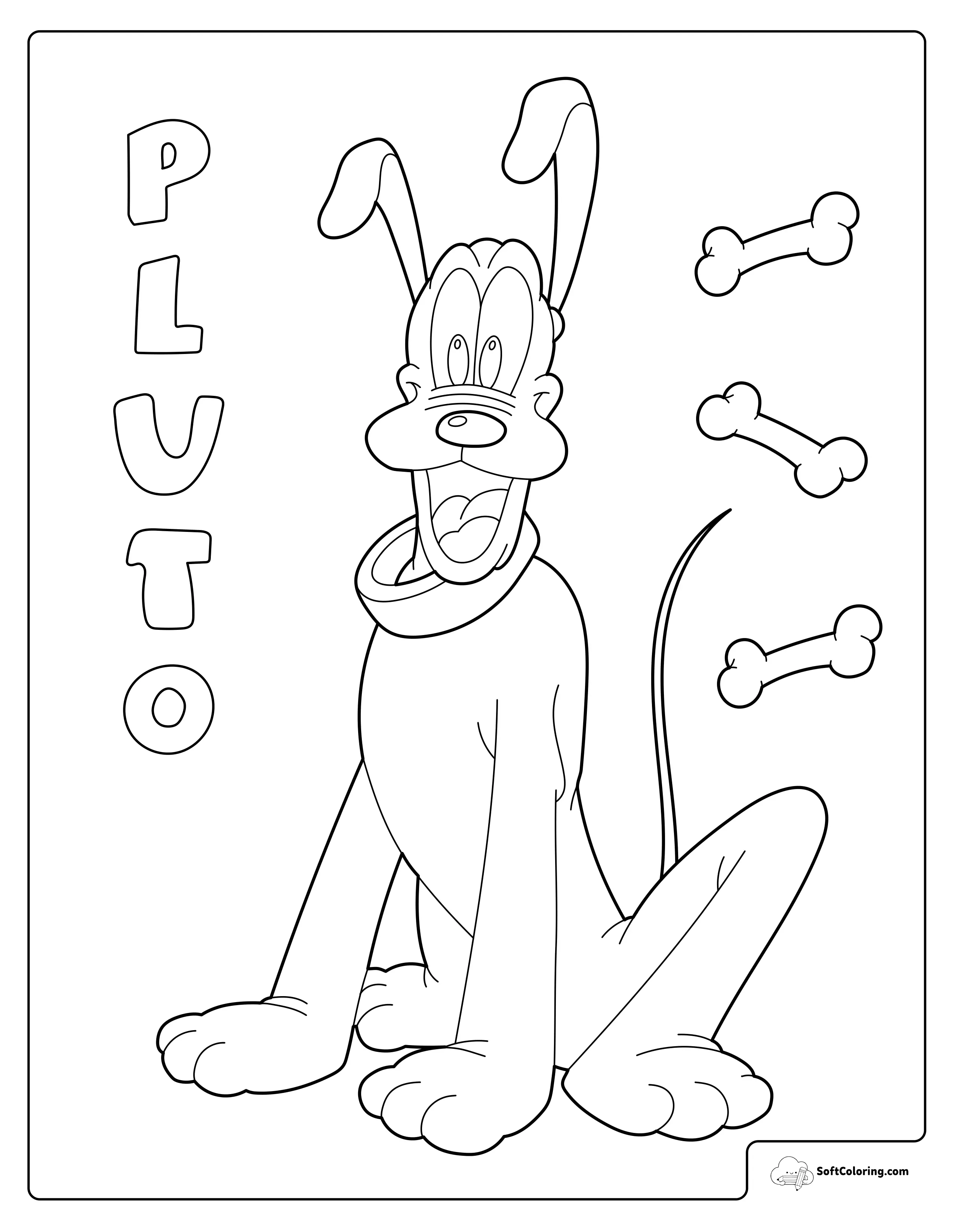 Pluto With Bones Coloring Page