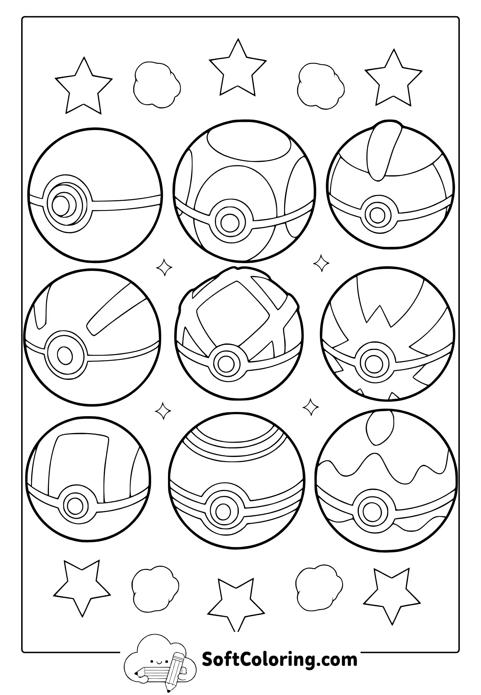 Pokeballs From Pokemon Coloring Page