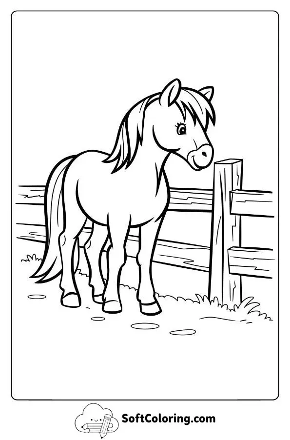 Pony Standing Beside A Wooden Fence