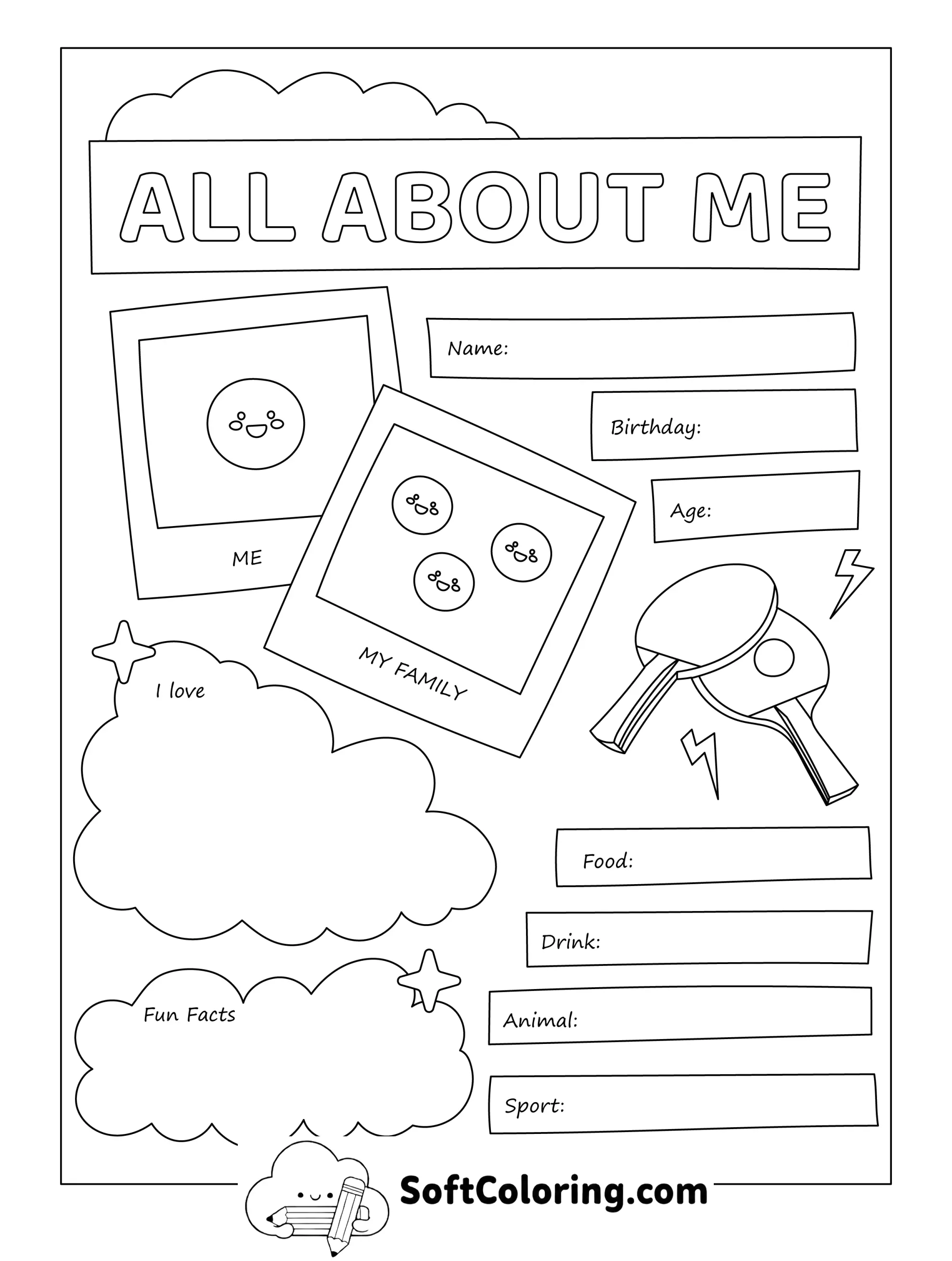 Printable All About Me Drawing And Coloring Worksheet