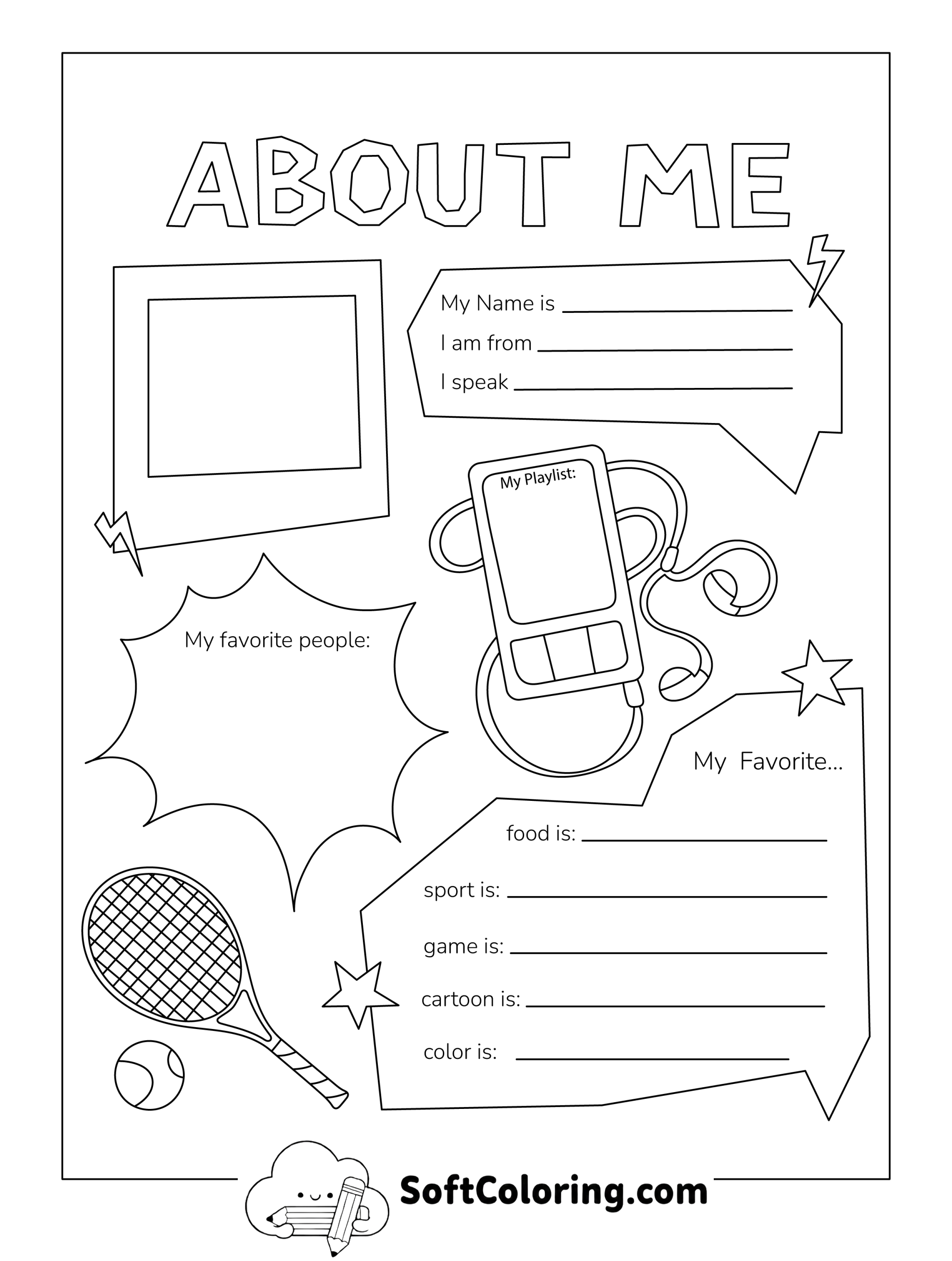 Printable All About Me Worksheet for Boys