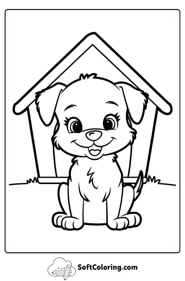 Puppy Sitting In Front Of A Dog House