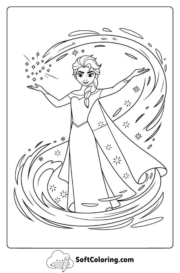 Queen Elsa Creating a Magical Snowstorm