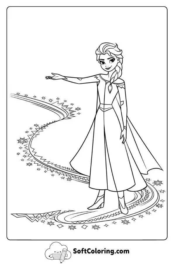 Queen Elsa Creating A Snowy Path With Her Powers