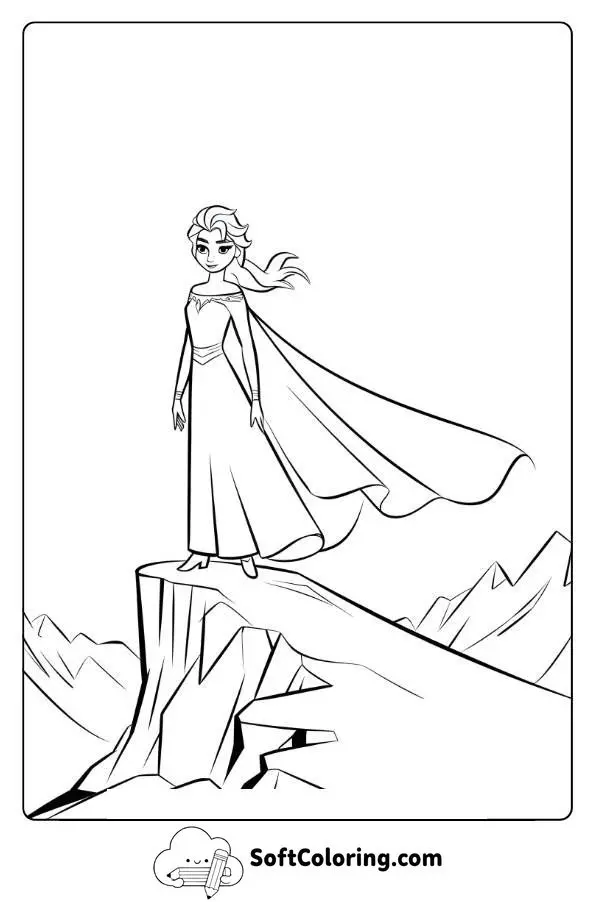 Queen Elsa Standing Tall On A Snowy Mountain Top