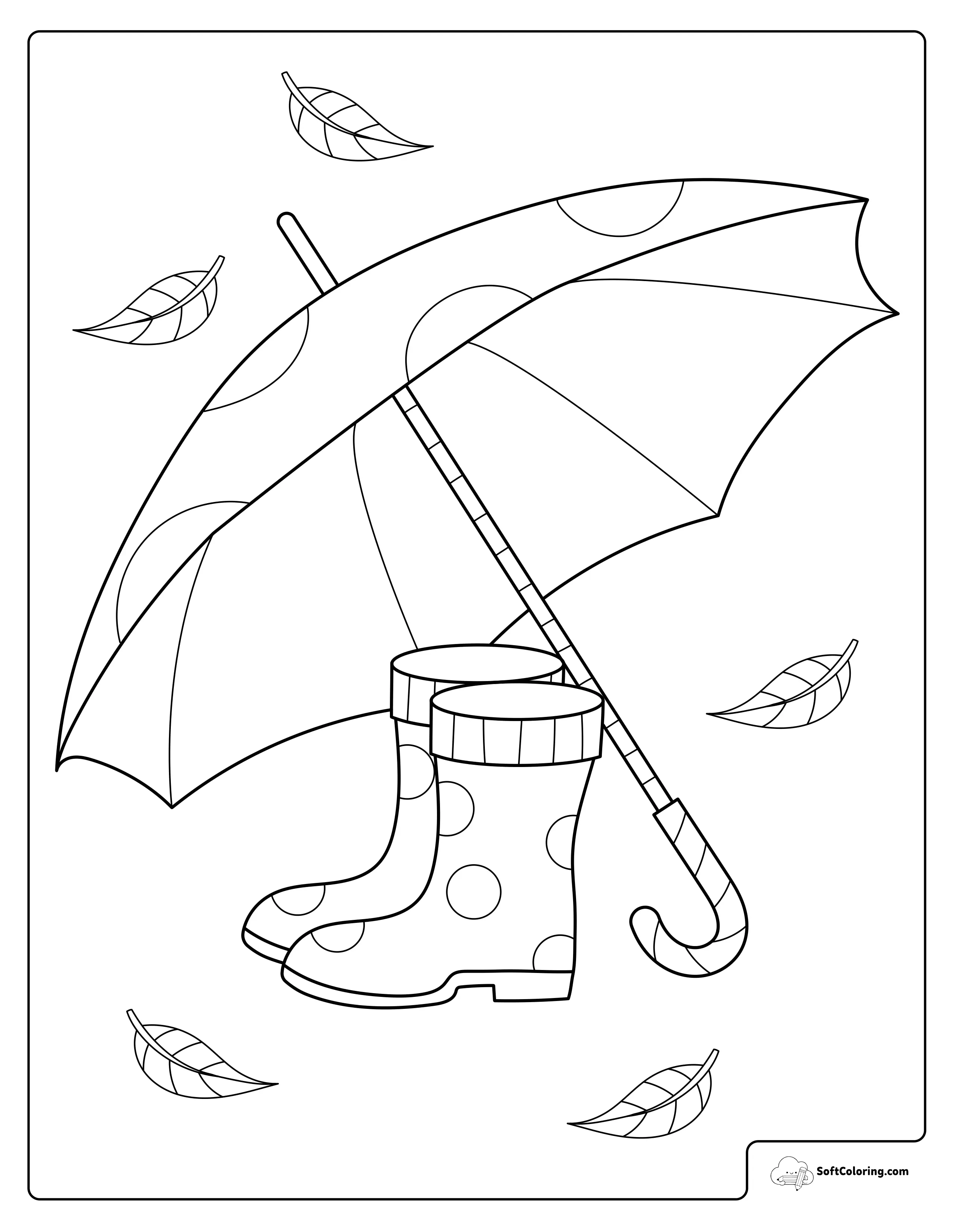 Rain Boots And Umbrella Coloring Page