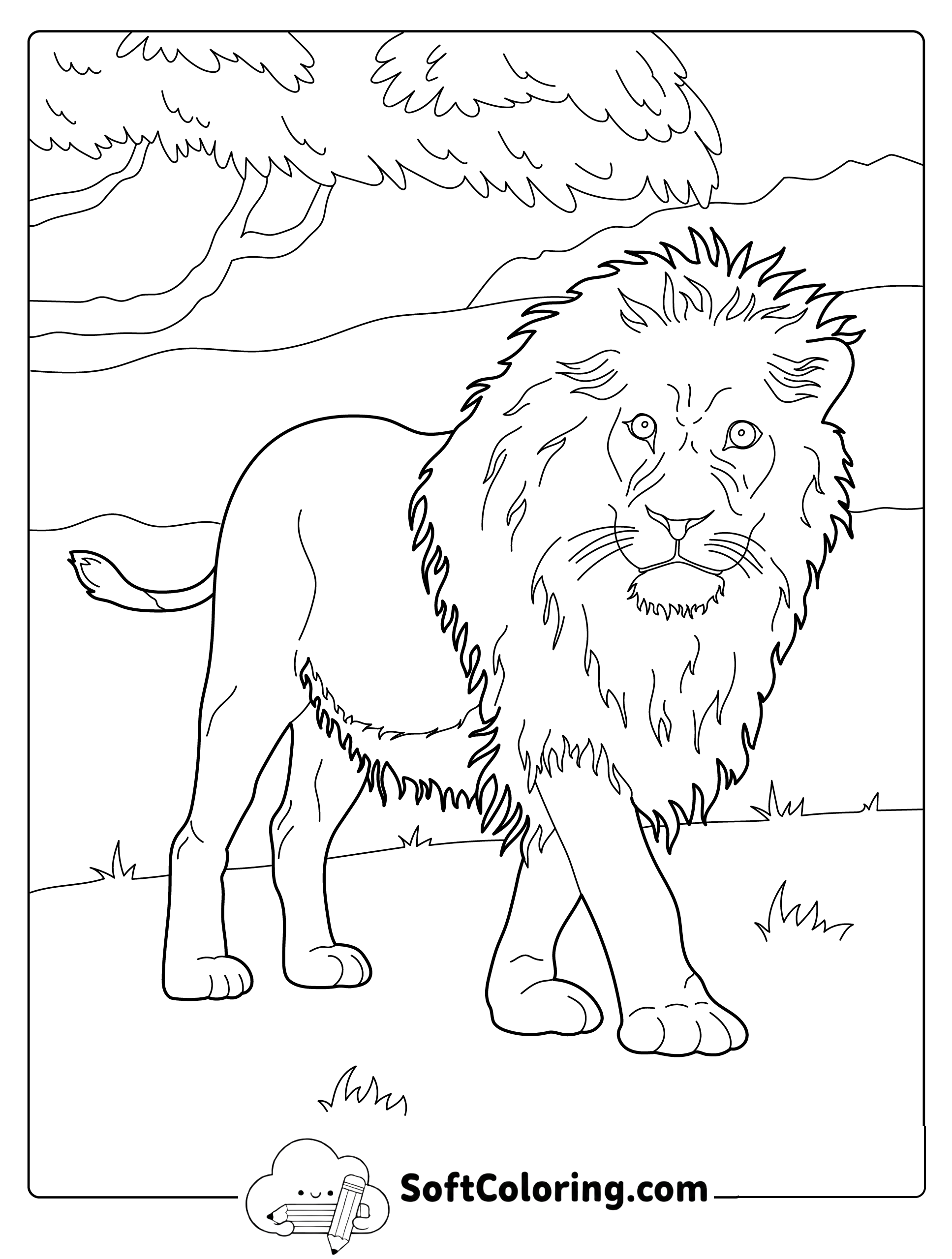 Realistic Lion in the Wild Coloring Page
