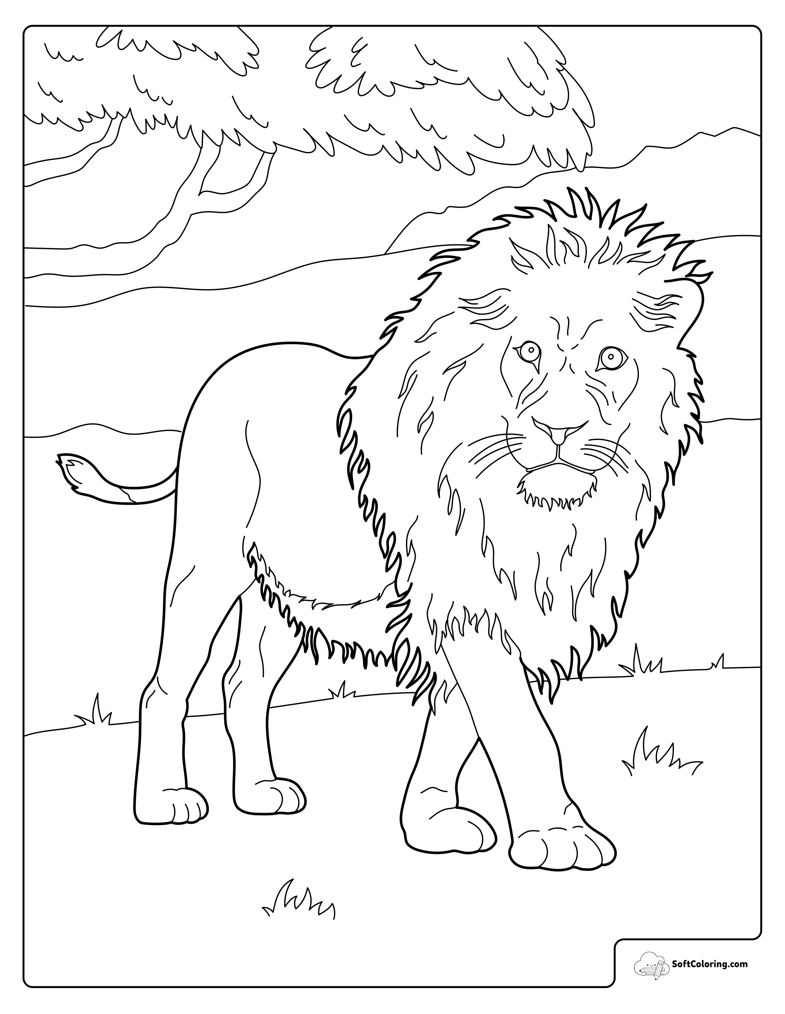 Realistic Lion In The Wild Coloring Page