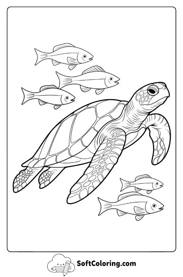 Realistic Sea Turtle Swimming With Fish
